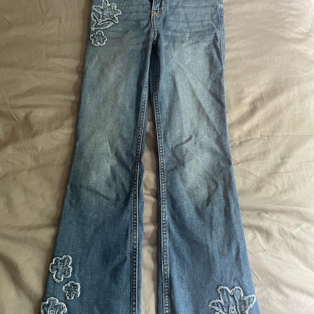 Abercrombie Kids Blue Embroidered Boot-Cut Jeans